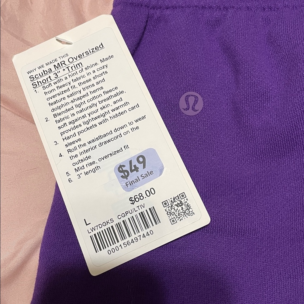 NWT Lululemon Scuba Mid-Rise Oversized Short 3" Trim Purple Women's Size Large - Picture 9 of 9